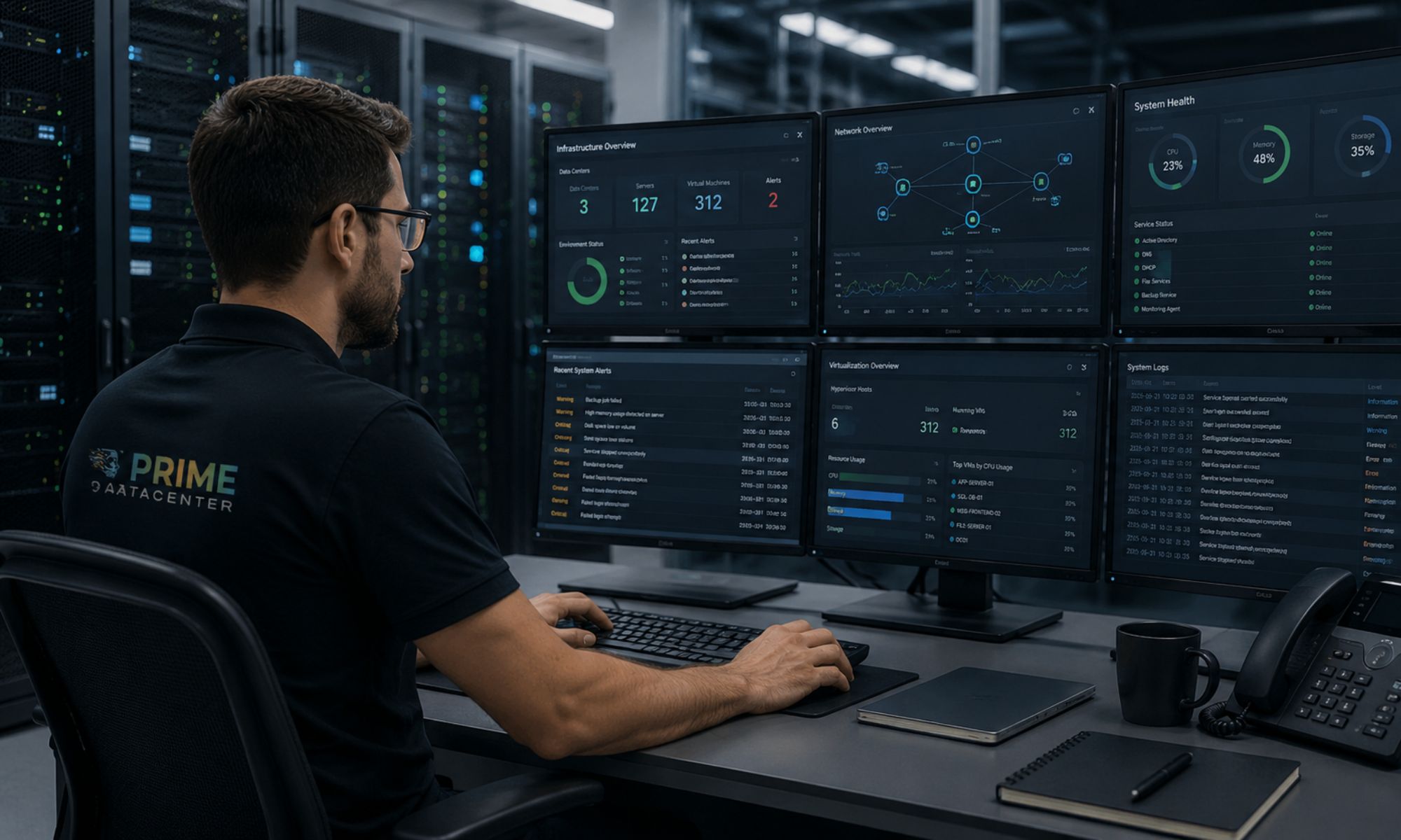 PRIME DataCenter Monitoring-Arbeitsplatz mit Live-Dashboards zur Infrastruktur&uuml;berwachung